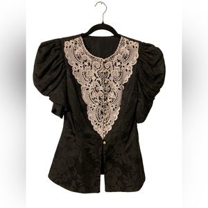 Vintage Women’s 4 Gothic Brocade Lace Button Blouse
